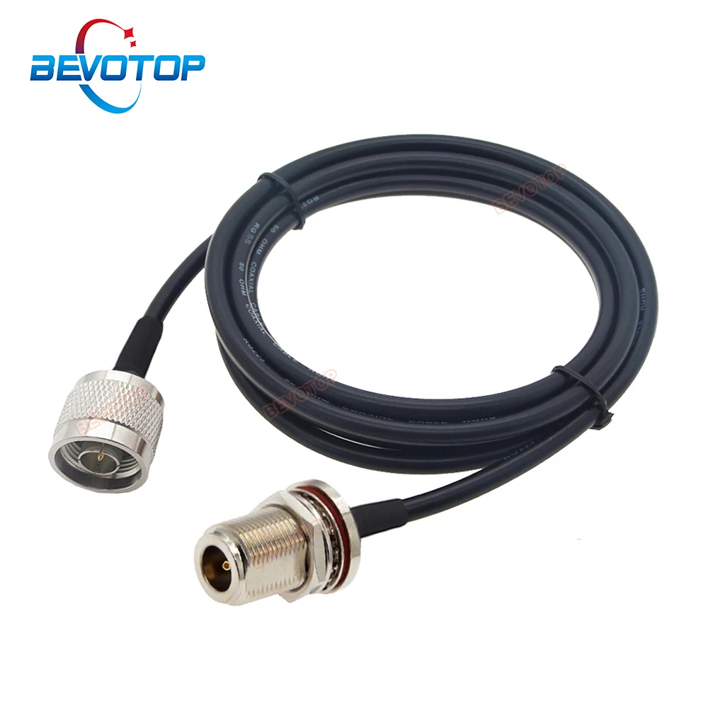 BEVOTOP N Type RG58 Cable Waterproof N Female Bulkhead to N Male Plug Connector Extension Cord RG-58 RF Coaxial Jumper Pigtail