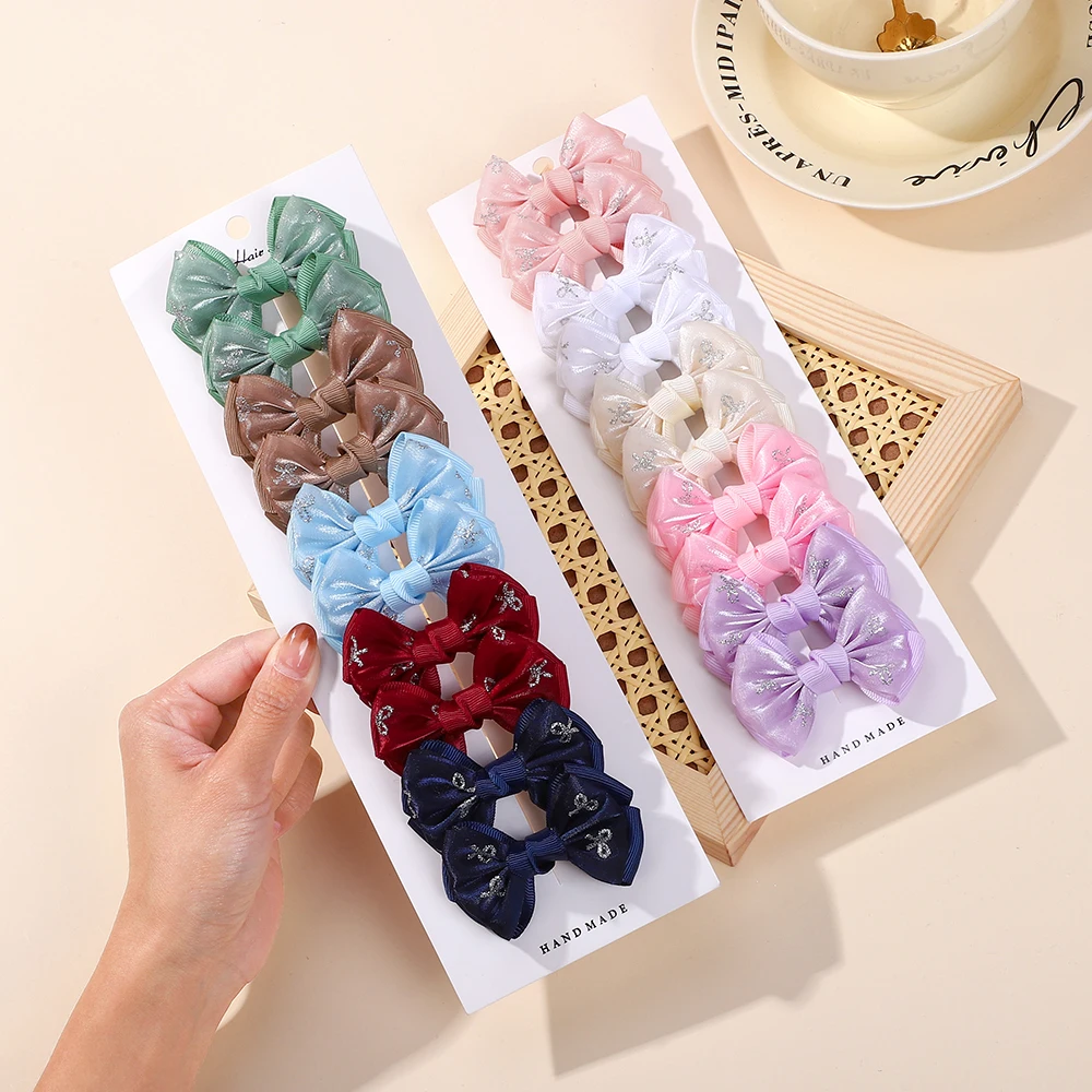 10PCS Zufällige Farbe Haar Clip 2,7 zoll Boutique Stickerei Bowknot Haar Clips für Frauen Mädchen Prinzessin Mesh Haar Zubehör