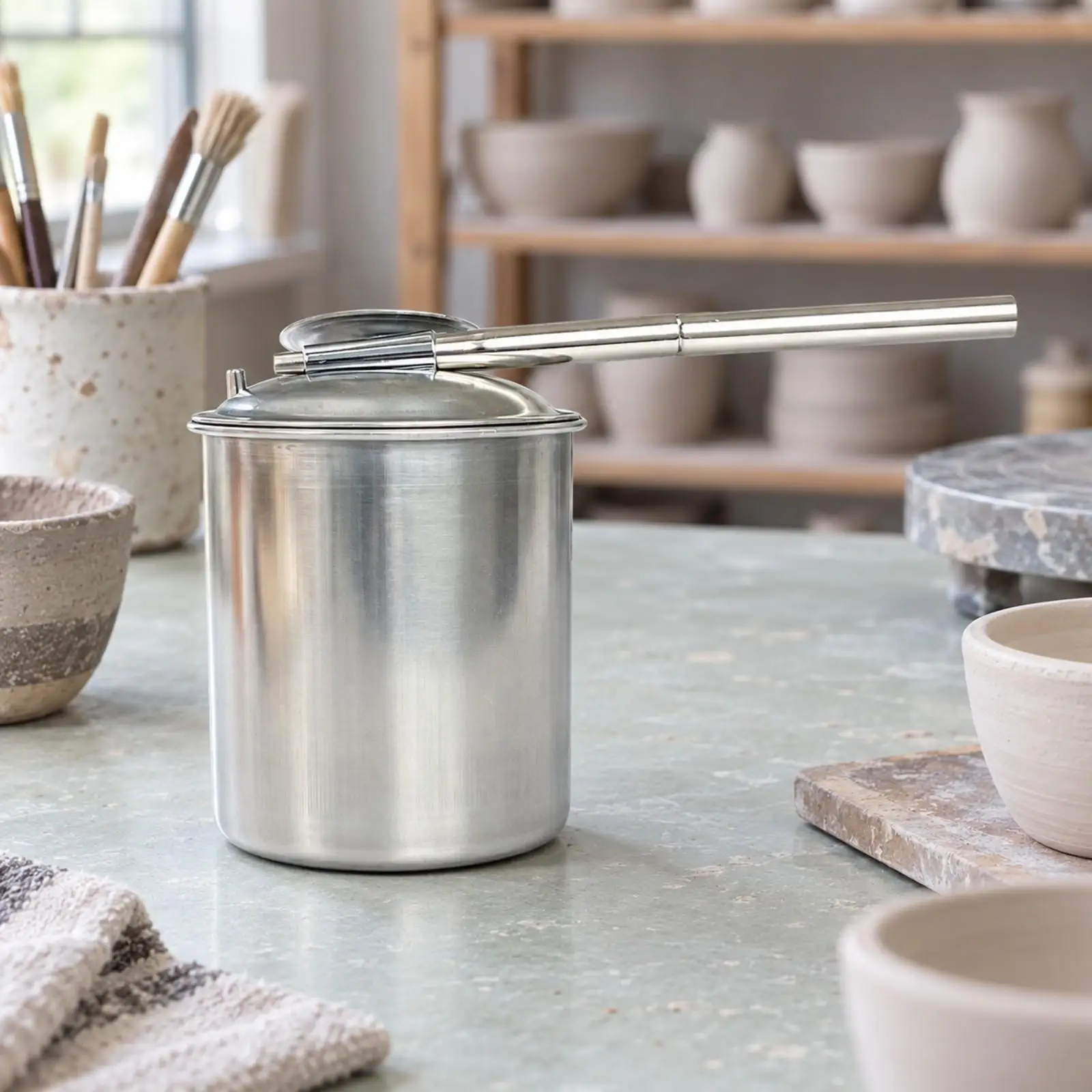 Glaze-Blowing Pot Detachable Stainless Steel Glaze Pot with Spout Pottery Tool Silver Easy to Operate for Potters