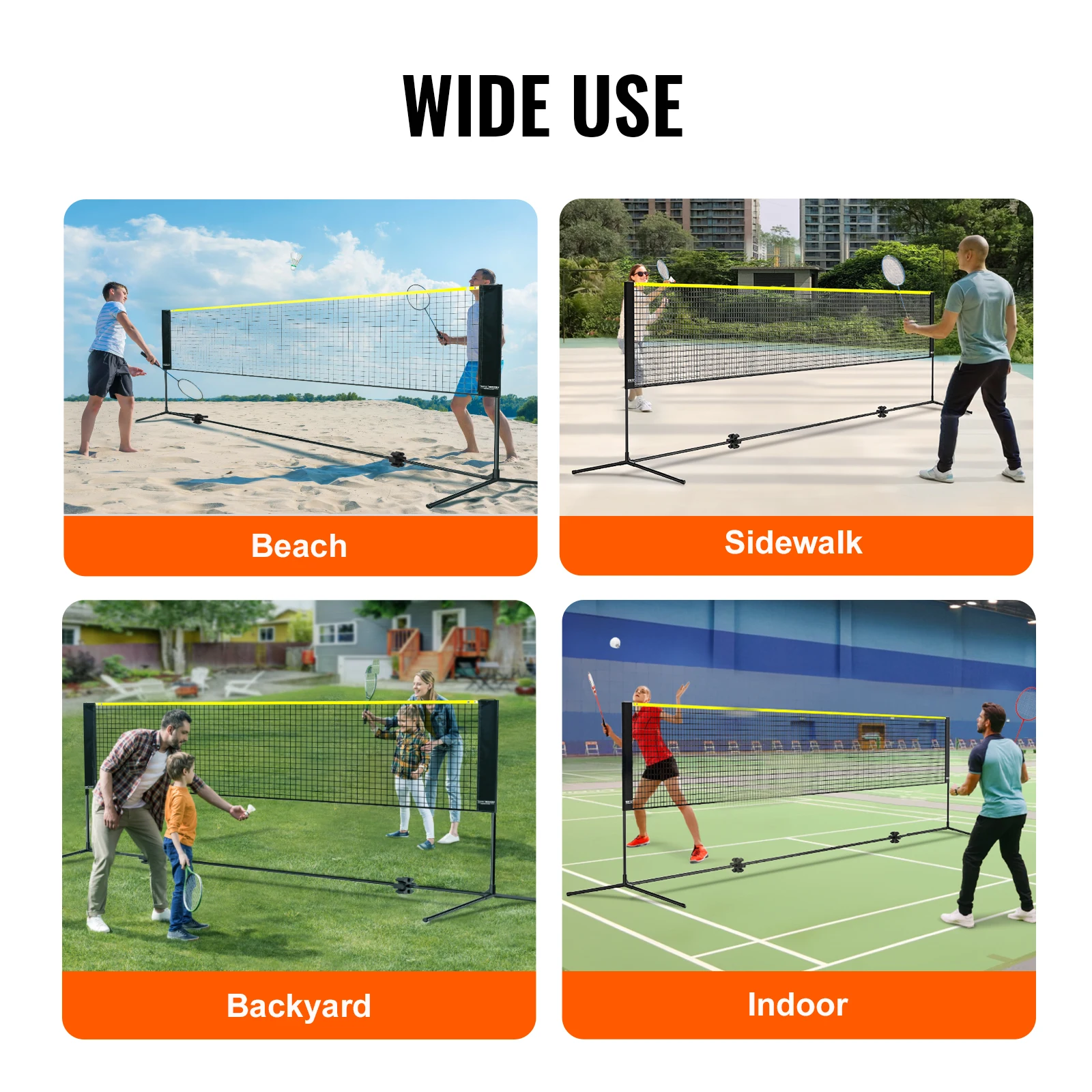 VEVOR 10/14/17FT Badminton Net Height Adjustable Volleyball Net Wide Foldable Pickleball Net Portable Easy Setup Tennis Net Set