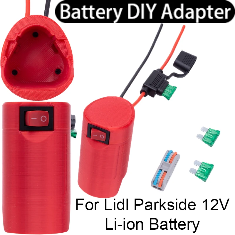 Battery DIY Adapter Connector for Lidl Parkside 12V Li-ion Battery 14AWG Wire Gauge with Fuse for Robot Tool Accessory