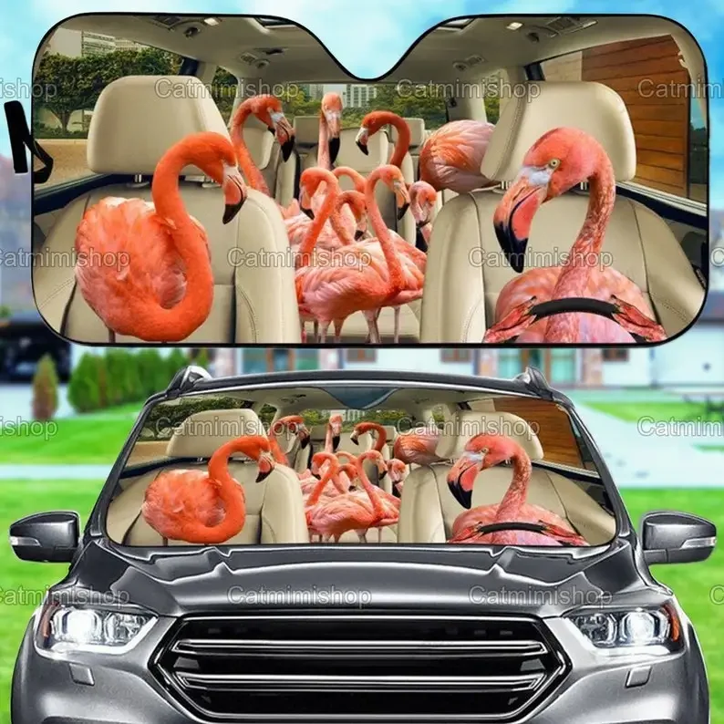 Flamingo Car Sun Shade, Flamingo Auto Sun Shade, Car Decoration, Windshield Sun Shade, Flamingo Sunshade Car, Father Gift LNG182