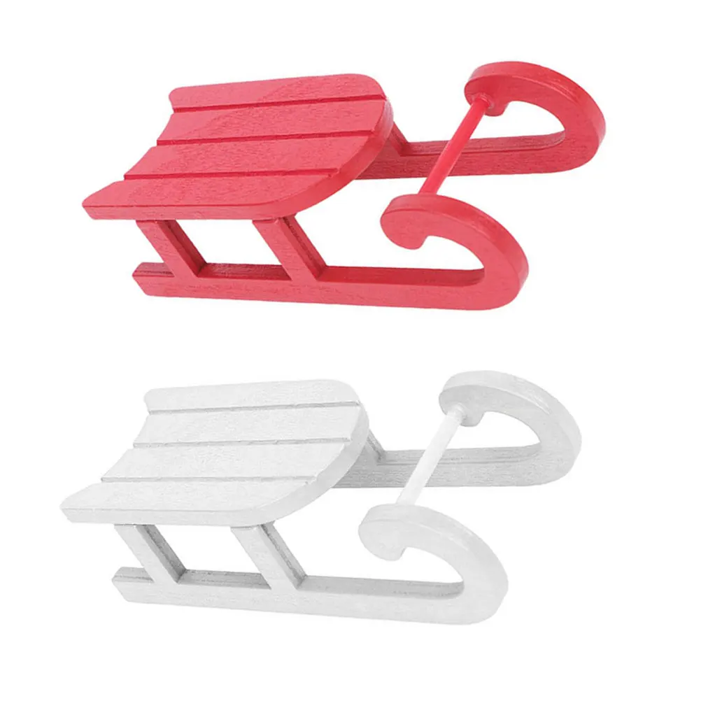 

2Pcs Wooden Christmas Sleigh Ornament Decor Miniature Xmas Centerpieces Dining Table Holiday Adornment