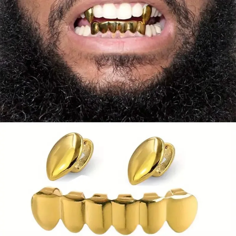 3Pcs Cool Three-Piece Dental Crown Combination Accessory, Smooth 6-Tooth Hip-Hop Dental Crown, Halloween Dental Decoration
