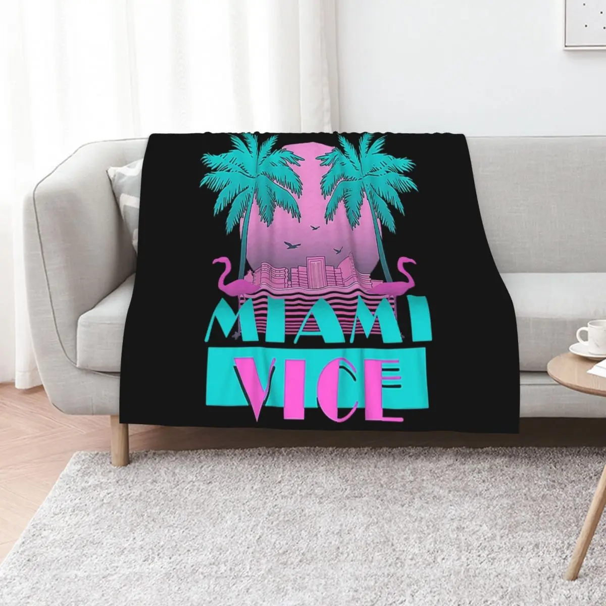 

Miami Vice - Retro 80s Design Throw Blanket Furrys Thins Soft Soft Big Blankets