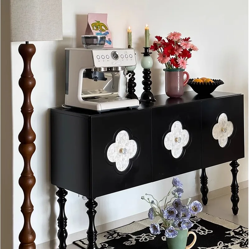 

Natural Fritillary Clover Side Cabinet French Retro Black Locker Creative Entrance Cabinet