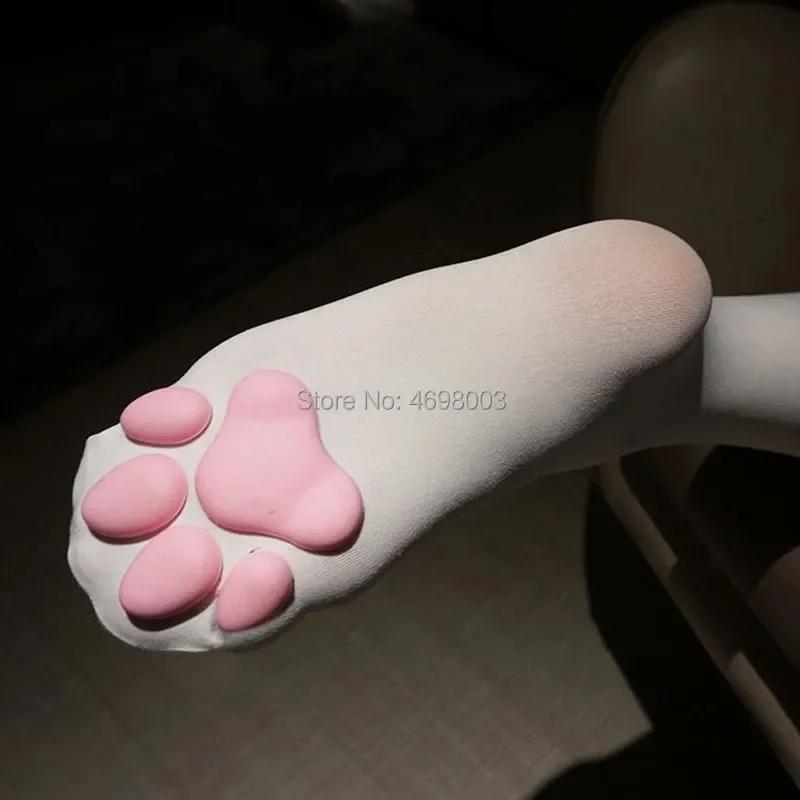 เข่า Kawaii 3D Cat Pad Kitten Paw ถุงเท้าสาว Lolita คอสเพลย์กำมะหยี่ Overknee ต้นขาสูงถุงน่องยาว60ซม.