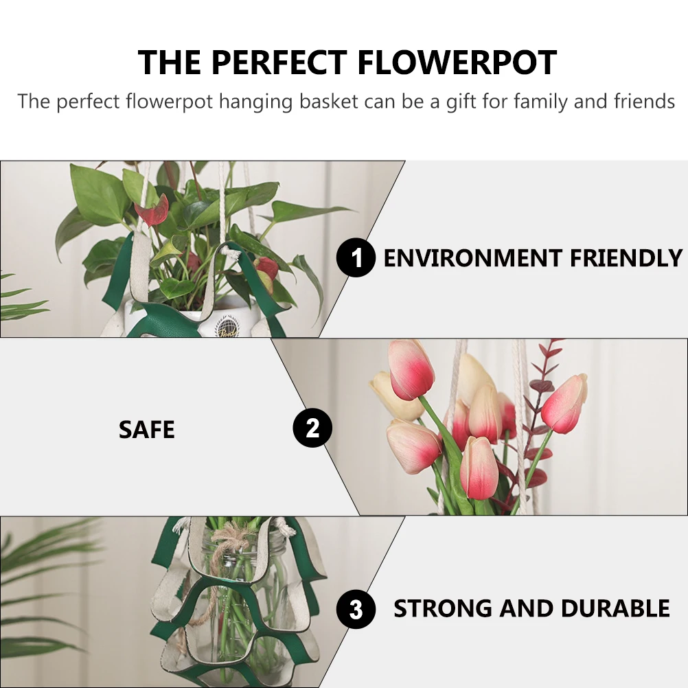 

Modern Minimalist Pu Hanging Planter Holder Indoor Outdoor Multi-Layer Flowerpot Basket Rope Loop Potted Plant Hanger