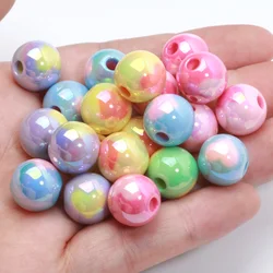 10pcs 12/14/16mm AB Love Heart Round Beads UV Acrylic Loose Spacer Beads For Jewelry Making Bracelet Necklace DIY Accessories