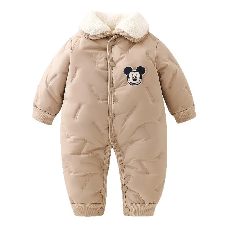 

Зимние комбинезоны для новорожденных, теплая флисовая одежда с длинными рукавами и круглым вырезом Микки, мягкая удобная детская одежда