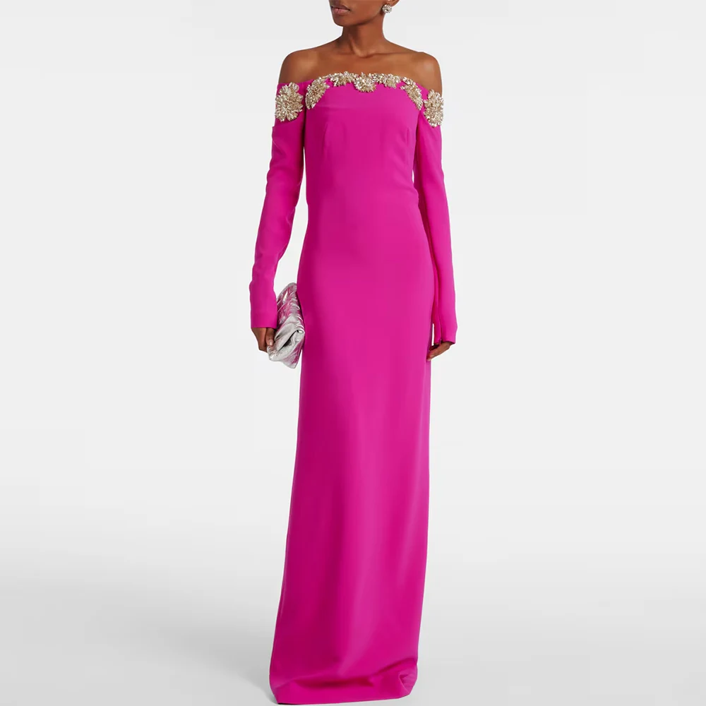 

Chic Special Occasion Dresses Jersey Sheath/Column Mother Of The Bride Dress Fuchsia Off-the-shoulder Rhinestone Prom Gown 2025