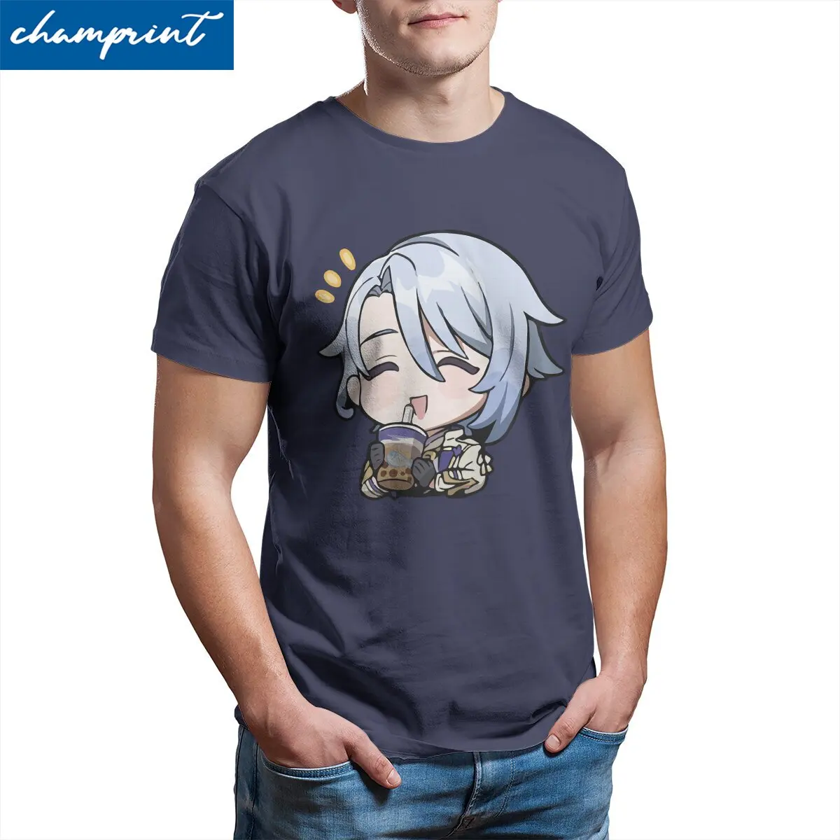 Kawaii Kamisato Ayato Men T Shirts Genshin Impact Anime Casual Tees Short Sleeve T-Shirts Pure Cotton Gift Idea Clothing