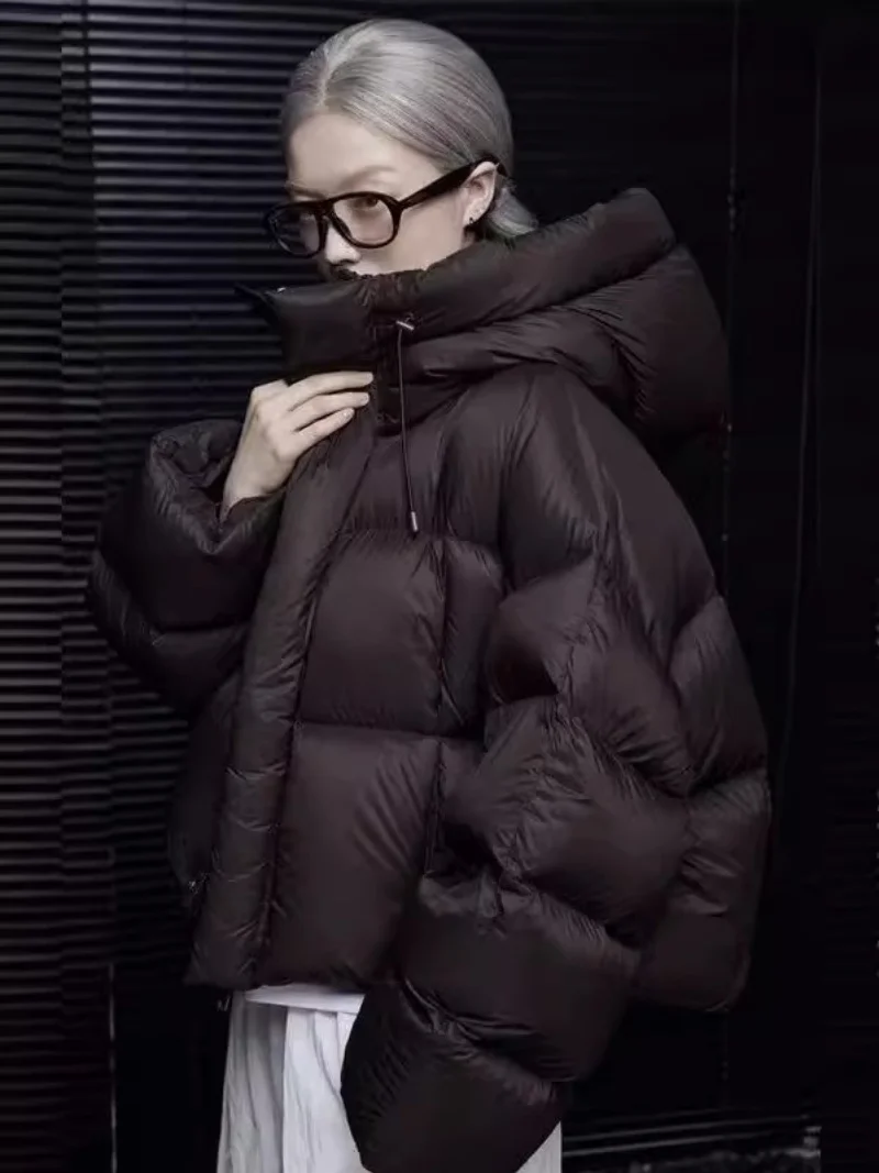 

Crop Puff Jacket Black 2025 Winter New Design Premium Hooded Coat Women's Korean Down Cotton Parka Outerwear w751