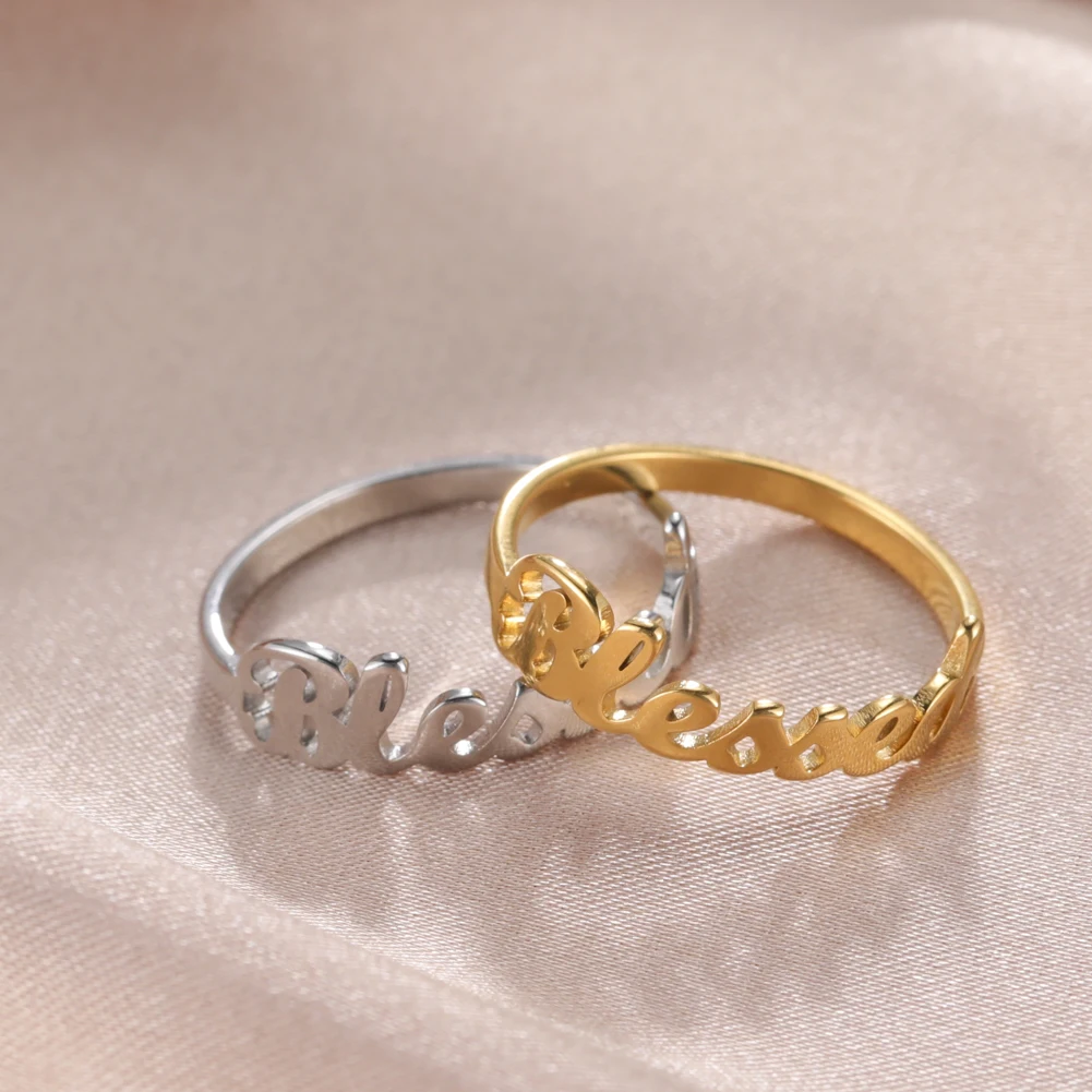 Amaxer Handmade Personalized Letters Double Name Rings for Women Men Stainless Steel Jewelry Customized Ring Wedding Gift 2024