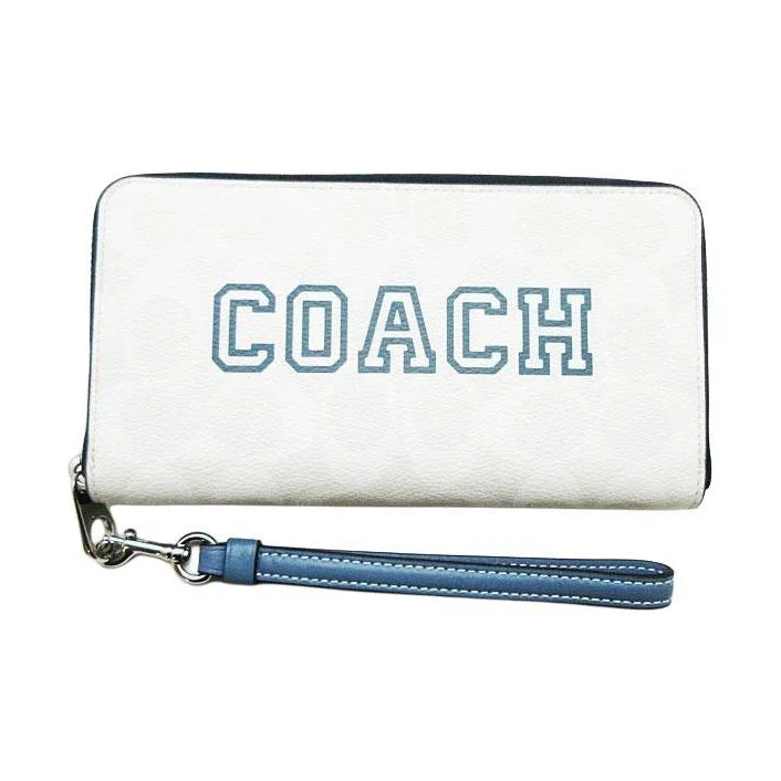 COACH Zip Around Smooth Leather With Coated Canvas Wrist Bag Clutch Wallet Small Women's Chalk White & Indigo CB856-SVUOB view 4
