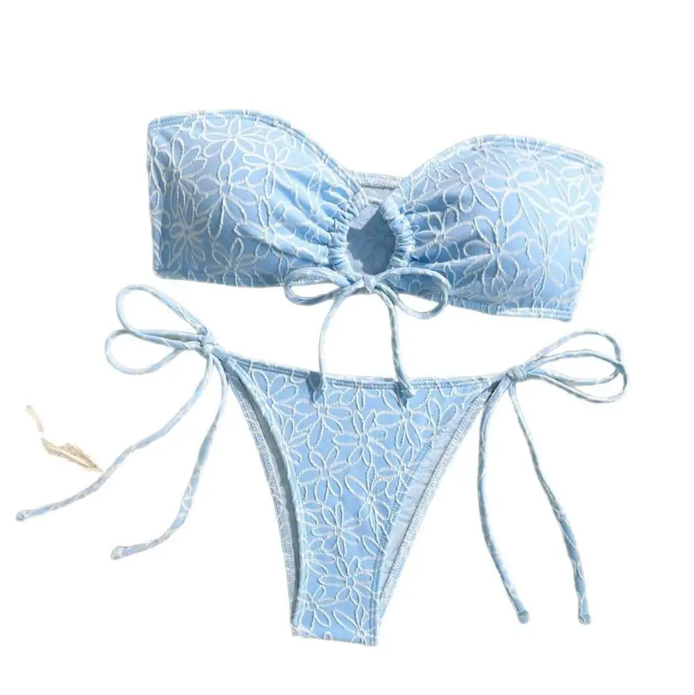 Solid Color Towel Fabric Sexy Tape Rope Women's Split Swimsuit New European and American Ropa Para Mujer