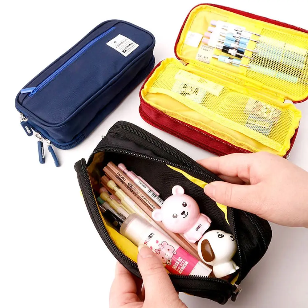 Travel Wallet Schools Supplies Storage Box Large Capacity Canvas Zipper Pouch Pencil Case Pen Bag Pen Box Stationery Storage