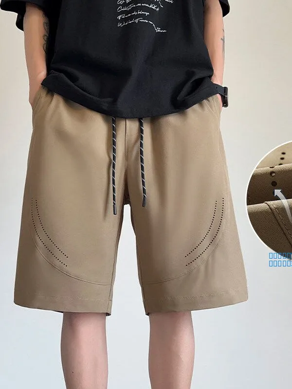 

Iron-Free Comfortable Ice-Silk Laser-Pierced Straight Leg Men's orts Youthful Vitali Summer Casual Pants Loose Waist Fit