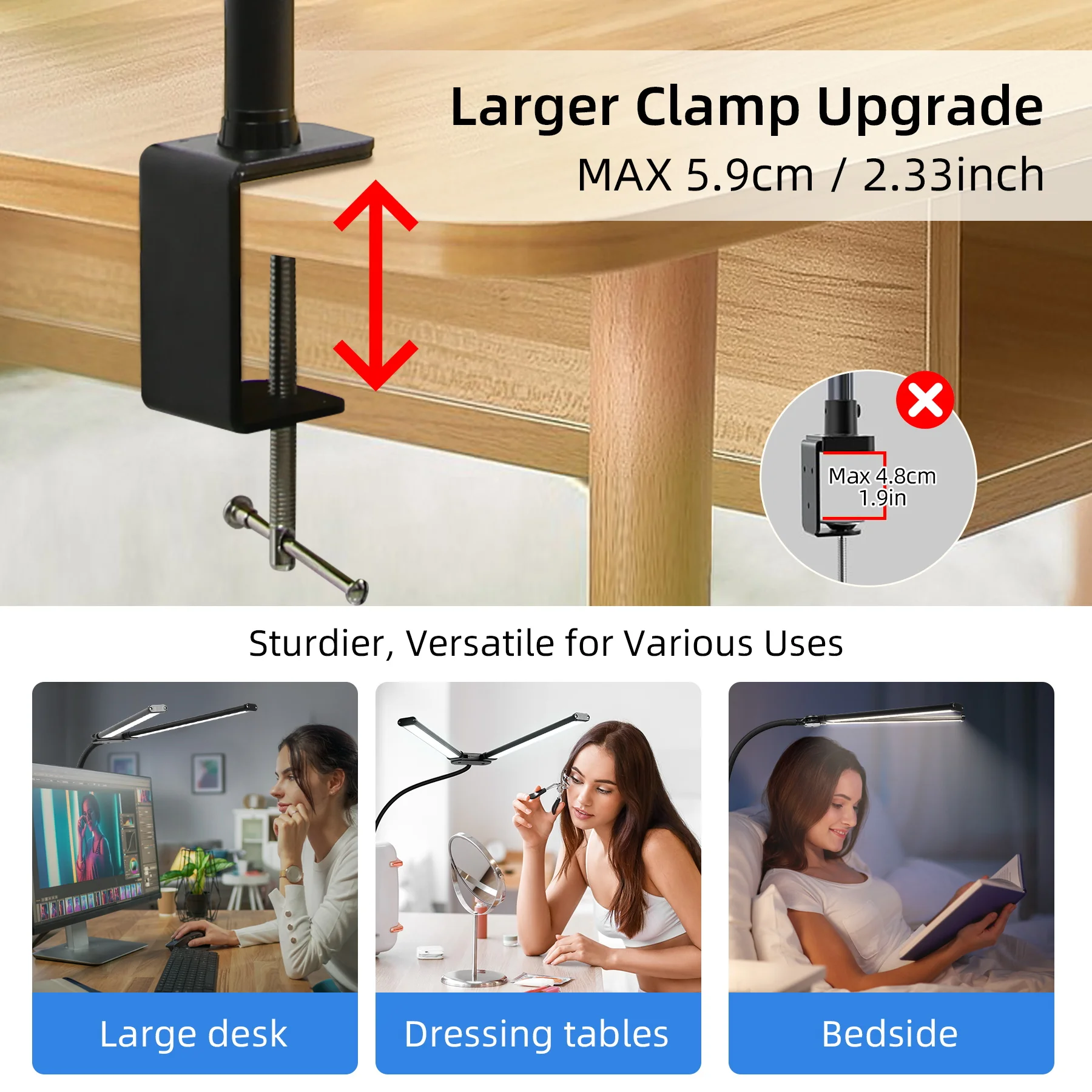 Imagem -06 - Led Dimmable Duplo Cabeça Desk Lamp Monitor de Computador Luz Reading Table Lamp Escritório de Estudo Estudo Trabalhando Usb Folding