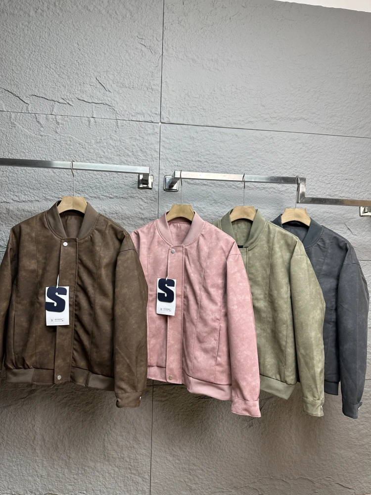 

Men's Faion PU Leather Jaet Autumnal Street Sle Hand-aged Color Rubbing American Retro Coat Breathable Long Sve Base...