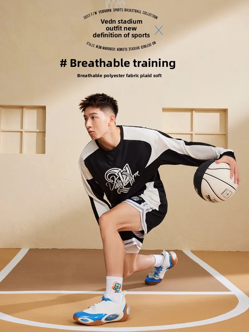 

VEIDOORN Мужской костюм Long Sve Baskeall Ooting, футболка American Sle Spor, дышащий повседневный топ для бега