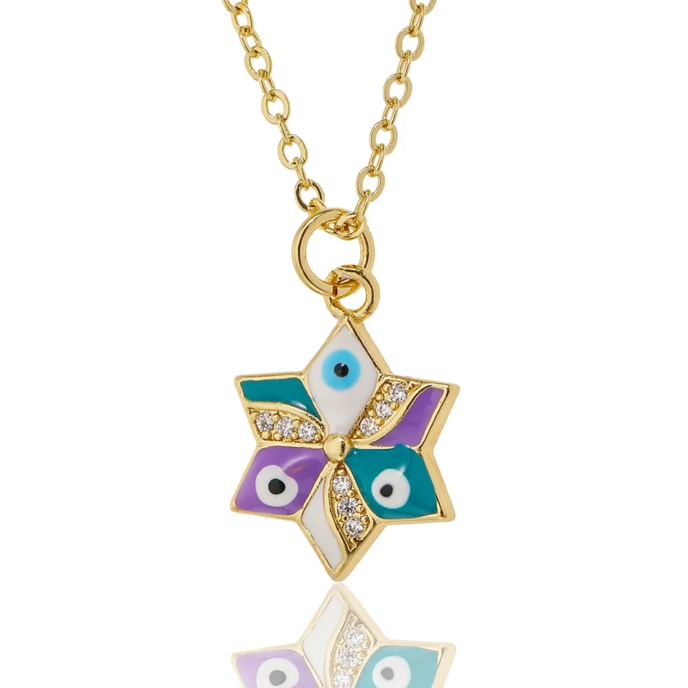 Cubic Zirconia Crystal Nazar Evil Eye Jewish Star Of Davids Chain Necklace Women Multicolor Enamel CZ Stones Trendy Jewelry Gift