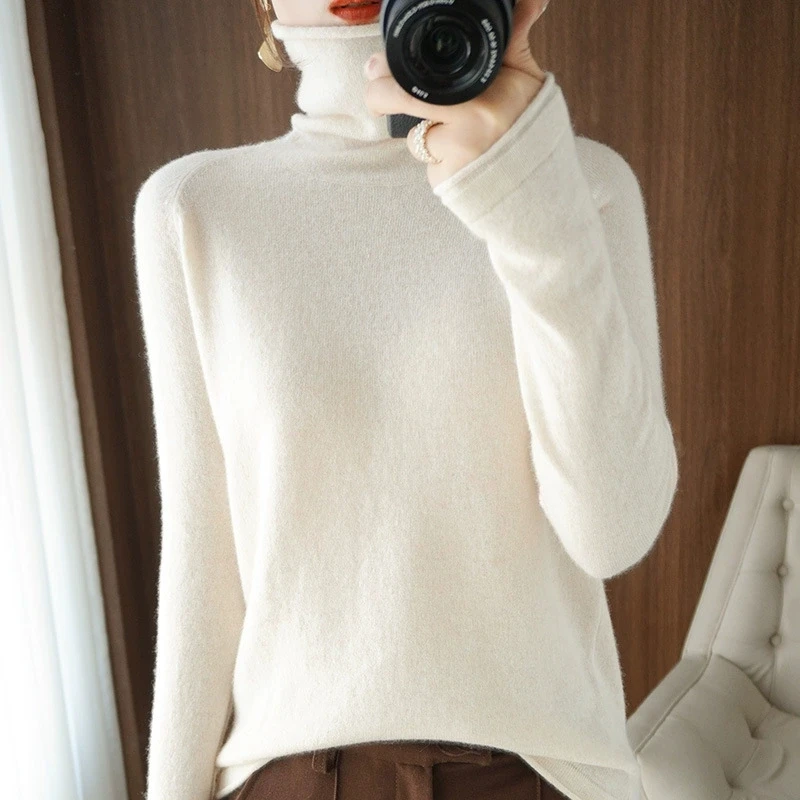 

Soft Turtleneck Long Sleeve Sweater for Women 2025 Korean All-Match Solid Women's Sweater Slim Pullover Jumper Ladies