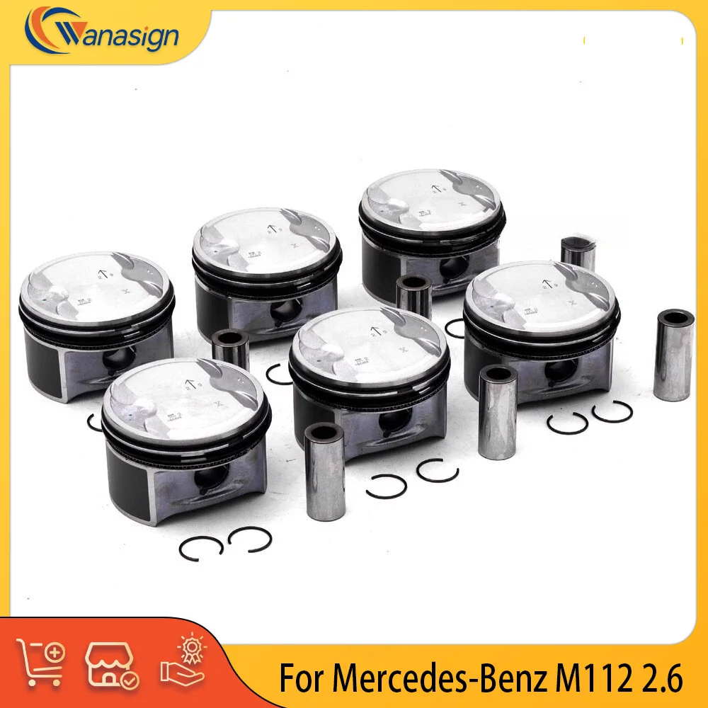 Engine Parts Piston & Rings Set Fit 2.6 L V6 Gas M112 For Mercedes-Benz C240 CLK240 E240 W203 W210 2.6L 1120302917