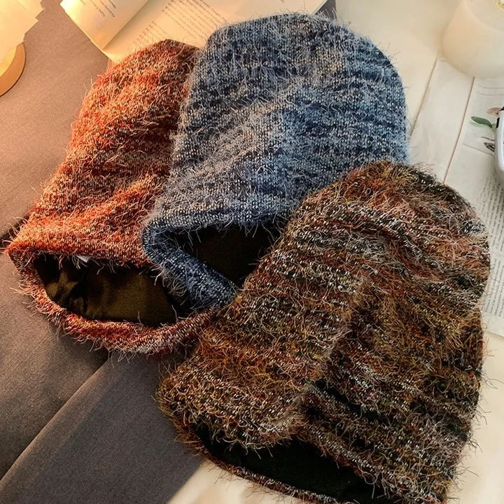 Retro Slouchy Faux Fur Beanie for Women Versatile Oversized Fit for Smaller Faces Knitted Puffy Hat