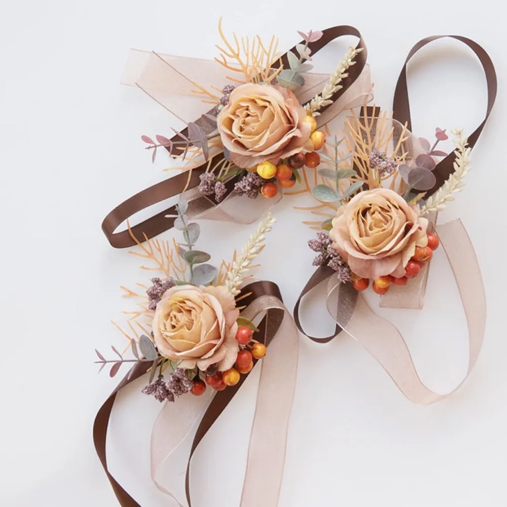 Things for Wedding Corsage and Boutonniere Artificial Rose Wrist Corsage and Groom Flower Boutonniere Wedding Decoration