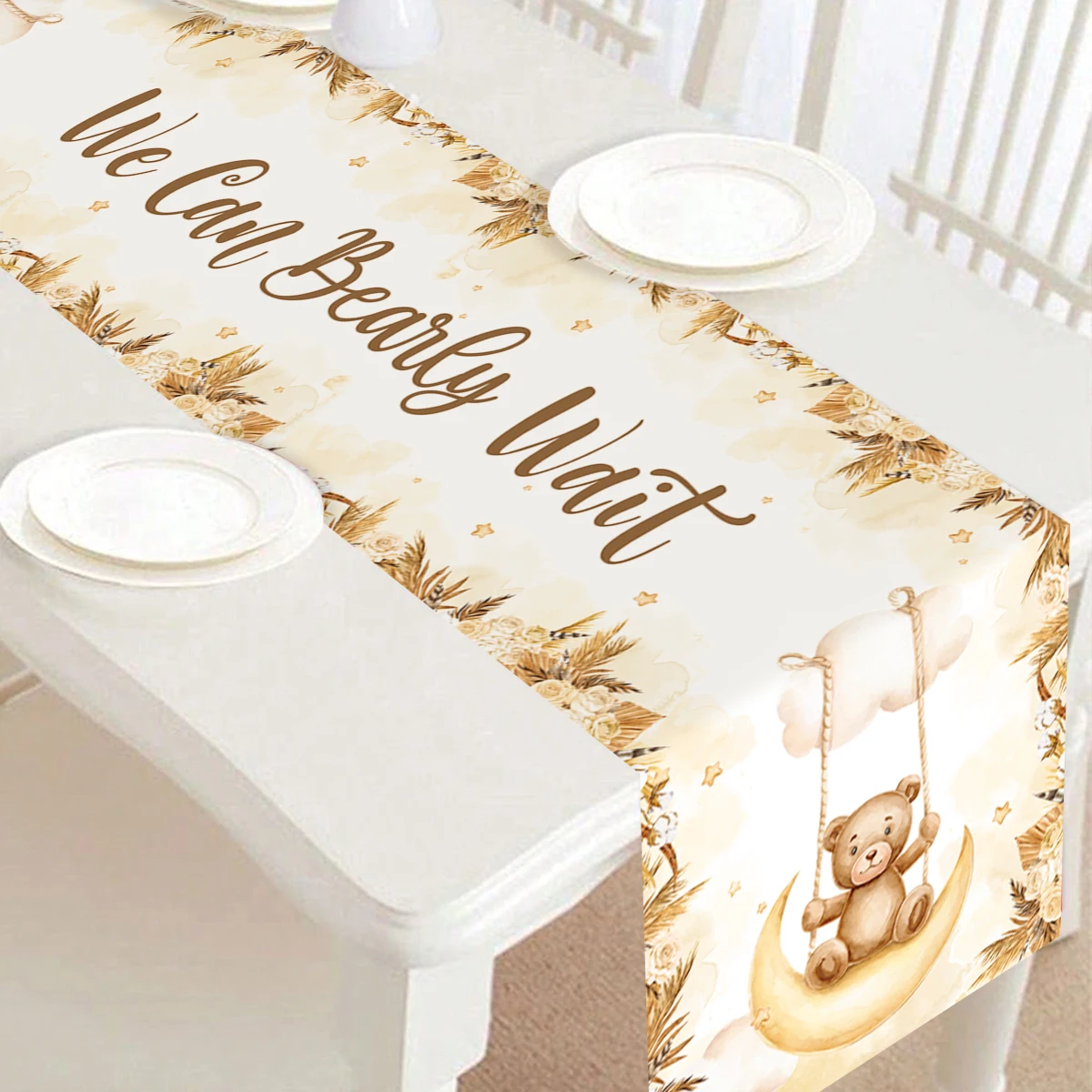 180x35cm Cartoon Bear Pattern Table Runner Boy Girl 1st Birthday Decoration Teddy Bear Table Flag Baby Shower Table Decoration