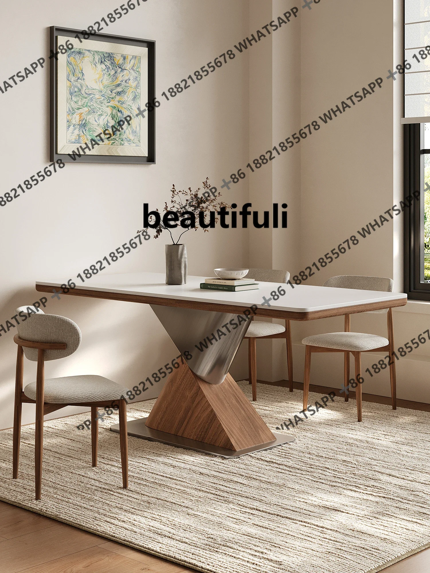 

ZJRock slab dining table light luxury modern simple living room high-end dining table chairs solid wood dining table