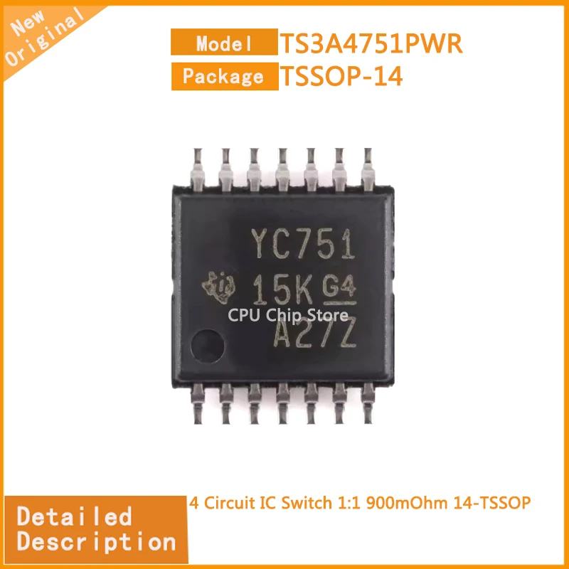 5Pcs/Lot  New Original  TS3A4751PWR  TS3A4751 4 Circuit IC Switch 1:1 900mOhm 14-TSSOP