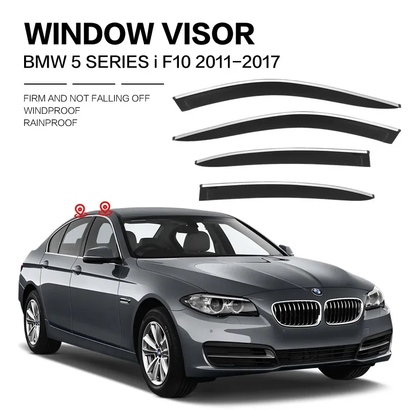 4Pcs Window Visor For BMW 5 Series MK6 F10 2011-2017 Weathershield Sun Rain Deflector Guard Car Window Deflector
