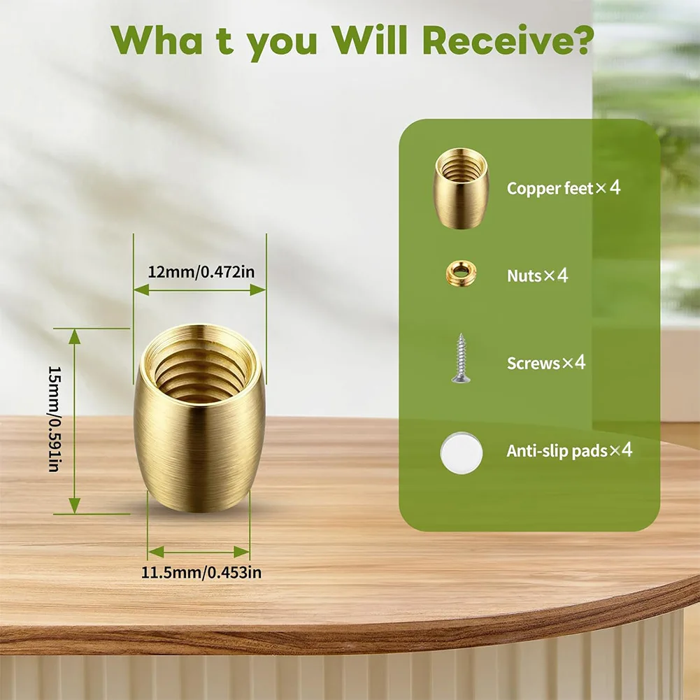 8PCS Brass Cutting Board Feet with Screws and Anti-Slip Pads for Display Trays Jewelry Boxes Speakers Riser Stands
