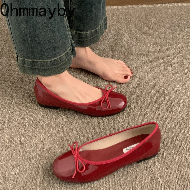 Spring Butterfly-knot Women Ballet Flats Shallow Slip On Casual Soft Sole Women's Leather Shoes