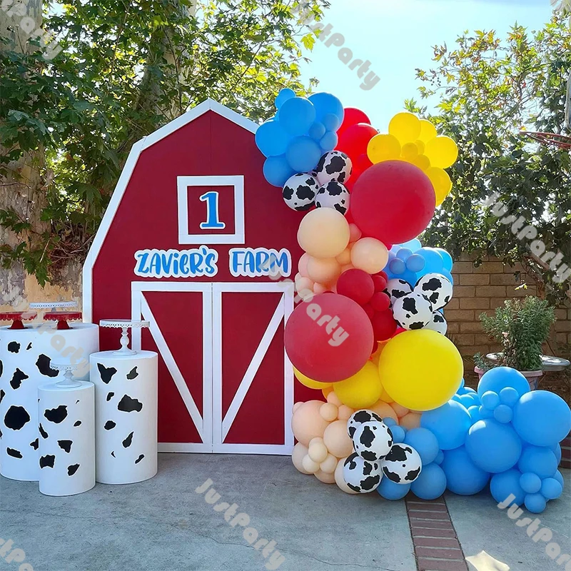 

130pcs Farm Theme Balloons Garland Cowboy Birthday Decoration Matte Blue Red Yellow Cow Print Balloon Arch Baby Shower Supplies