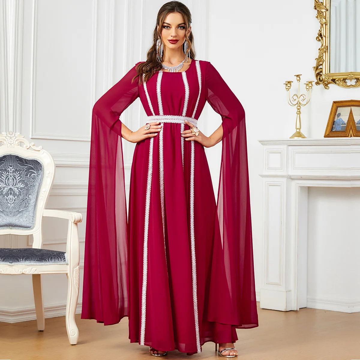 3601 Dubai Ultra Long Sleeve Light Luxury Evening Dress Multi Color Muslim Women's Clothing