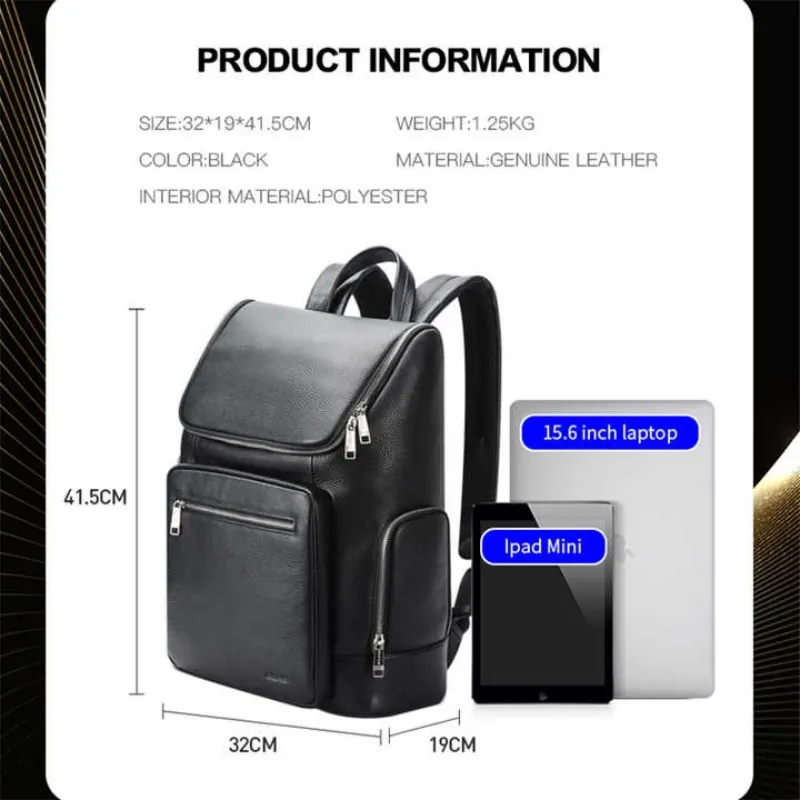 BOPAI Wholesale Customized Luxury Men Large Capacity Cowhide Trolley Bag Notebook Protective 15.6 Inch Laptop Backpack Leather images - 6