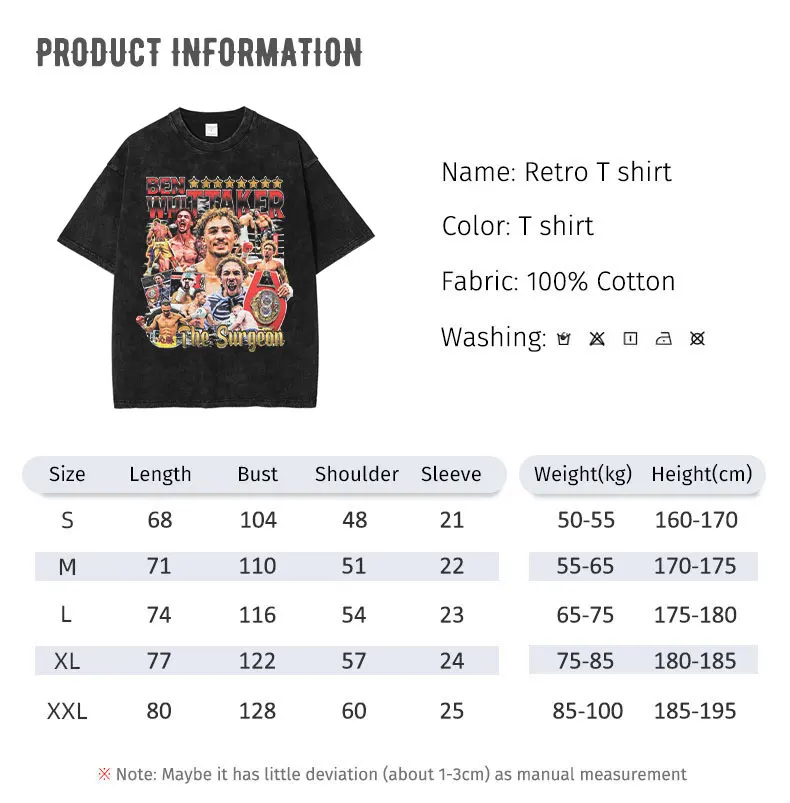 بن ويتكر الملاكمة بطل تي شيرت خمر غسلها قصيرة الأكمام بلايز تيز المتضخم تي شيرت Harajuku البلوز الرجال القطن #4