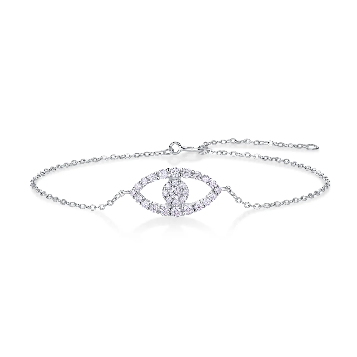 

Adjustable 925 Sterling Silver Moissanite Evil Eye Bracelet, Dainty Moissanite Bracelet for Women, Lucky Protection Jewelry Gift