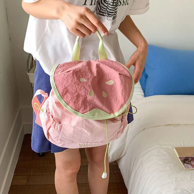 

Korean Style Cute Fruit Nylon Backpack Large Capacity Waterproof College Girl Kawaii Schoolbag for Travel Casual Shoulder Bag