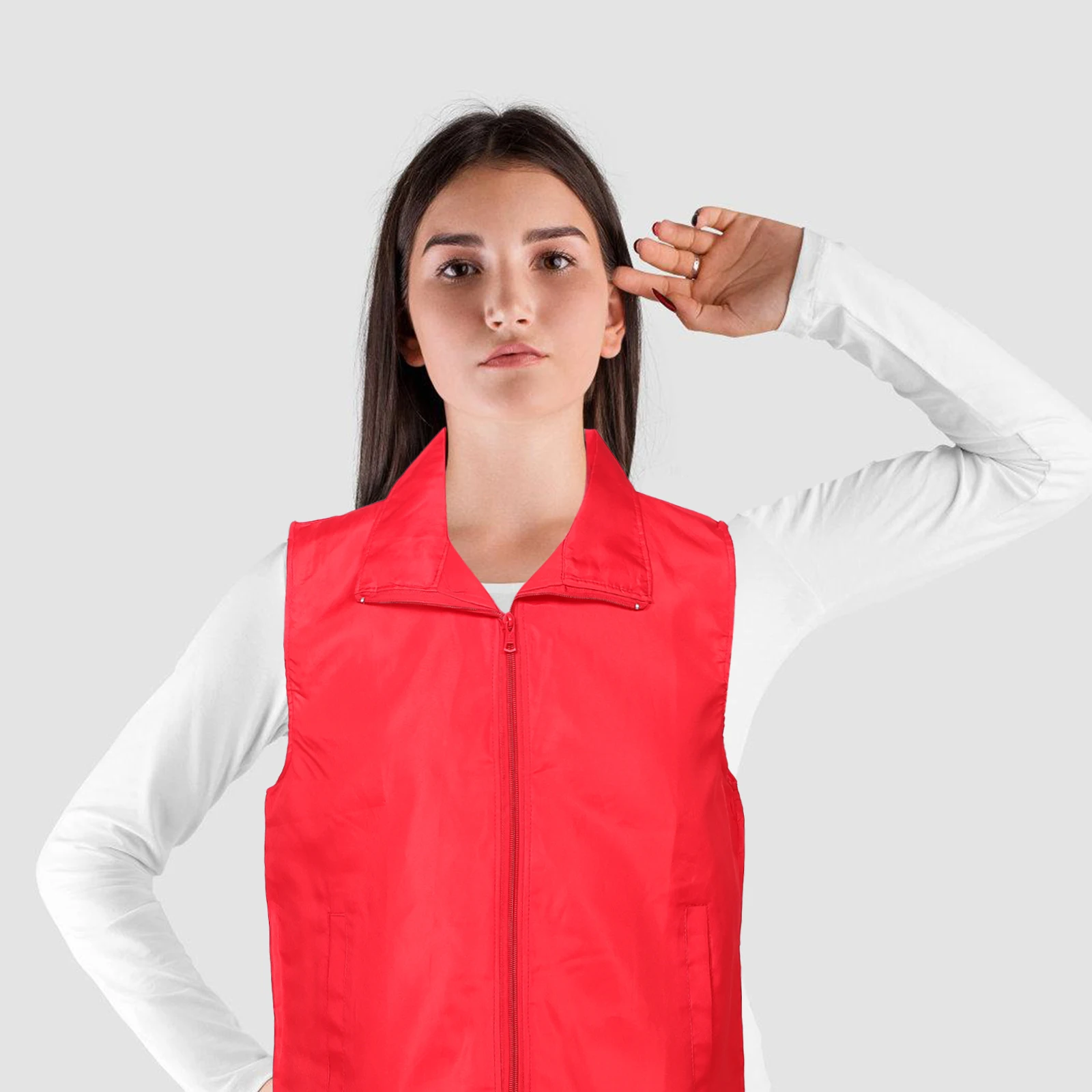 

Charity Event Work Shirt Employee Vest Red Coat Office Uniform with Pockets for Women Volunteer Activity Wear Polyester