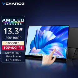 VCHANCE 13.3 Pouces OLED Portable Moniteur À Écran Tactile 1920x1080 1ms 10bit 100% DCI-P3 Bureau Voyage Affichage Extender pour Ordinateur Portable Mac