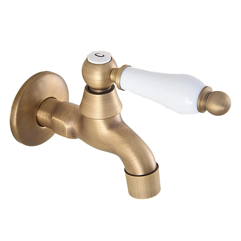 Antique Brass Wall Mount Cold Water Basin Faucet Outdoor Garden Faucet Bathroom Mop Pool Taps Bibcocks zav317