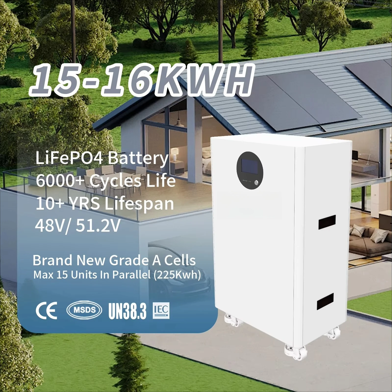 Home Solar System 15 kw 16 kwh 314ah 280ah Lifepo4 Battery Power Storage Supply Station with Wheel