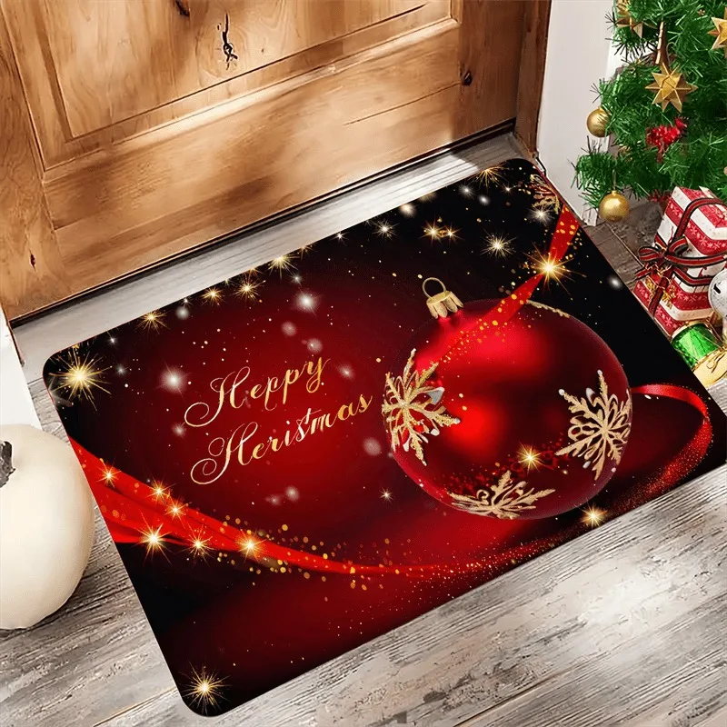 Hello Winter Snowman Doormat Blue Moon Bird Snowflake Print Entry Floor Mat Christmas Holiday Front Door Indoor Home Decor