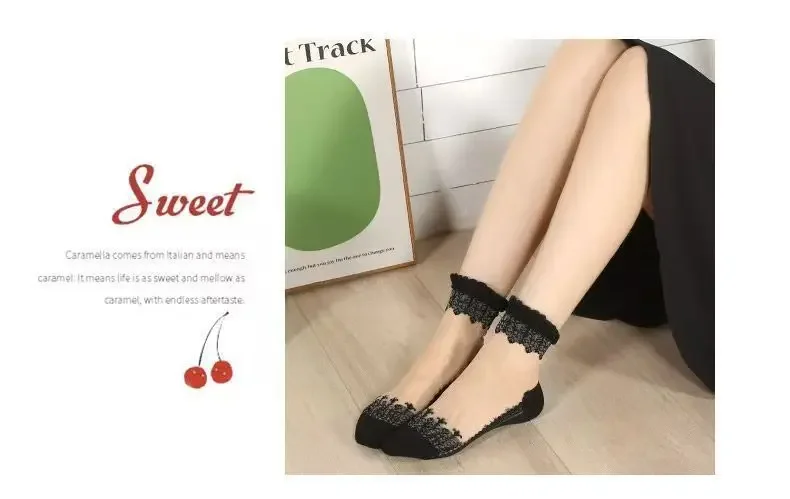 5 Paar Damen-Socken mit Spitze, mittellang, mit Kristallen, Retro-Blumenmuster, für den Sommer, leicht, verschleißfest, atmungsaktiv, Freizeitsocken – Detail 8