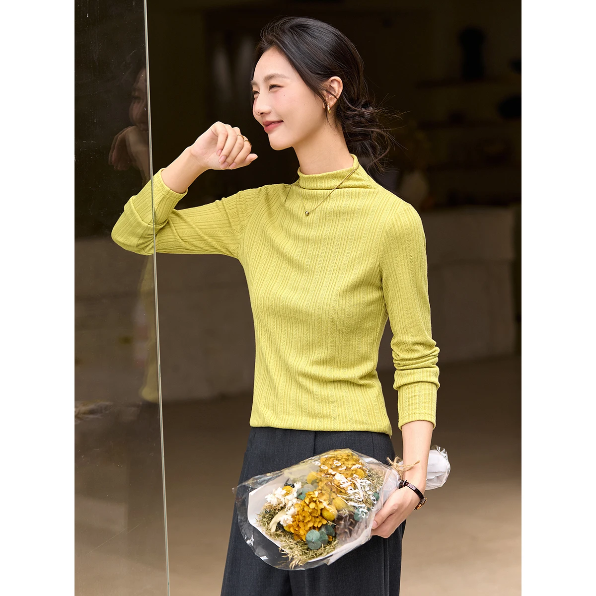 VIMLY Women's Long Sleeve T-shirts 2025 Casual Half Turtleneck Slim Fitting Ladies Tops Winter New Knitted Female Clothing A3550
