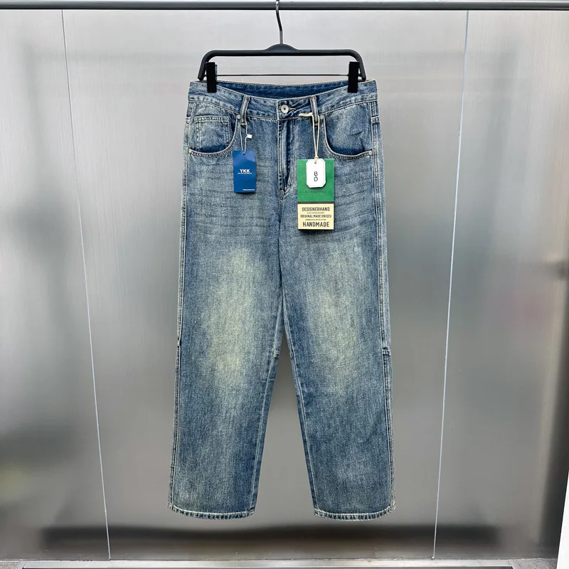 

Модные винтажные джинсы прямого кроя для молодежи, трендовые уличные длинные брюки, осенняя мужская одежда